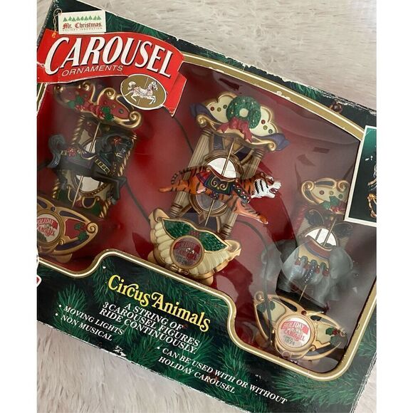 Vintage Mr. Christmas 3 Pack Of Carousel Circus Animal Ornaments In Original Box - Picture 12 of 12